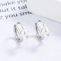 Eleganti orecchini a cerchio in argento sterling 925 con perle bianche rotonde stile minimal - Argento 925 / Oro Bianco