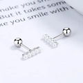 925 silver stud earrings featuring five small white pearls in a row with screw backs - 925 Silver / White Gold