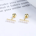 Elegantly arranged 925 silver gold pearl bar stud earrings with ball screw back design - 925 Silver / Gold
