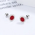 Orecchini a perno tondi in argento 925 con smalto rosso e numeri romani incisi - Rosso