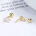 Minimalist 925 sterling silver pearl stud earrings with screw back design and gold finish - 925 Silver / Gold