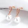 French style 925 silver pearl drop earrings with rose gold geometric zircon accents - 925 Silver / Rose Gold