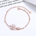 Roségoldenes S925 Sterlingsilber Kirschblüten-Armband mit zweilagiger Kette und Strasssteinen - Roségold