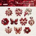 Adesivi floreali vintage corallo rosso con diamanti gioiello e motivi a farfalla - Corallo Rosso