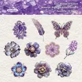 Set di 10 adesivi retrò Amethyst con fiori viola, farfalle e piume per decorazioni DIY - Ametista