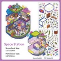 Space station theme DIY 3D sticker kit with scene card and colorful PET decals - Space Station