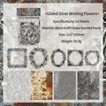 Papel decorativo de marco hueco floral plateado para álbumes de recortes vintage - Plata dorada con flores entrelazadas