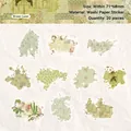 Green Luan vintage forest style washi stickers with botanical floral designs, 20 pieces - Green Luan