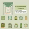 Green Shadow Corridor vintage window collage stickers set with 10 unique paper designs - Green Shadow Corridor
