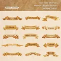 Set of 15 vintage scroll-shaped stickers with antique English words on kraft background - Delicate Memories