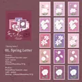 Vintage Blumenaufkleber in Rosa und Lila mit geprägter Textur im Briefmarkenstil - Frühlingsbrief