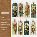 Retro floral stickers in vintage book tag style with tulip and lily motifs, 16 pieces - Velvet Flower