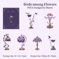 Vintage purple lamp PET stickers with floral and bird patterns for DIY journals - Birds Among Flowers