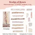 Floral scrapbooking sticker pack featuring 30 pieces of vintage white kraft paper - Rose Realm