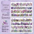 Purple retro floral washi stickers set featuring 4 sheets of vintage lace flower patterns - Purple Romance