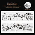 Gothic PET tape with black roses and love poems, 50mm x 2m Ghost Text variant - Ghost Script