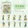 Lime Perch Aufkleber-Set mit 10 japanischen Charakter-Motiven für Bullet Journaling - Limette Sitz