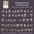 Set Animal United con 50 adesivi di animali realistici disegnati a mano su carta washi - Ippopotamo ed Elefante