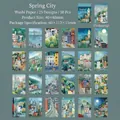 Spring City theme washi sticker set with 50 sheets of colorful urban landscape illustrations - Spring City