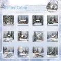 Papel decorativo Cabañas de Invierno, 12 diseños 24 hojas de papel ligero 55x55mm - Cabaña de Invierno
