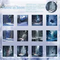 Set de 24 papeles decorativos de bosque invernal con 12 diseños de paisajes de nieve - Bosque en la Nieve