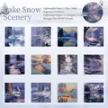 Set de papel decorativo lago nevado de invierno con 12 diseños para álbum de recortes - Vista del Lago Nevado