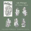 Black and white lily flower PET collage sticker set for DIY scrapbooking and crafts - Lily Whispers