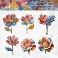 Vintage Blumen Aufkleber Set mit sechs Zeitungs Collagen für DIY Scrapbooking Dekorationen - Between Paper