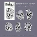 Vintage black and white PET butterfly floral stickers 10pcs set for journaling - Butterfly Shadows