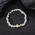 Modern hematite beaded bracelet with silver textured beads and a yellow gemstone - Silver Gold Irregular Beading (S554-A)