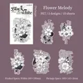 Melody of Flowers PET stickers set with 10 black and white floral musical patterns - Melody of Flowers
