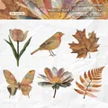 Retro Old Journal style stickers set with tulip and butterfly patterns for journaling - Old Journal / 6pcs