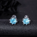 Elegantes pendientes de corona en plata con brillantes circonitas azules de corte redondo - 10mm / Azul
