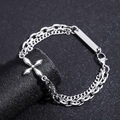 Bracciale quadrifoglio in acciaio al titanio con design a doppia catena e piastra lucida - Bracciale Trifoglio (S557-A)