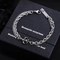 Men's retro stainless steel cross bracelet with fleur-de-lis pendant and double layer chain - Fleur-de-lis Cross Style (S992-A)