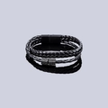 Dreilagiges schwarzes Lederarmband für Herren mit Zirkonia-Metalleinsätzen und Magnetverschluss - 17cm / Schwarz (Zirkonia-Perle)