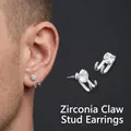 Orecchini a lobo a forma di artiglio in argento con zircone tondo per un look di classe - Argento Con Artiglio Argento