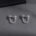 Orecchini a sfera d'argento con catena barbazzale pendente da uomo in stile minimalista - Orecchino a Bottone a Catena Corta (X043-B)