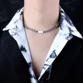 Silver cuban chain necklace with rectangular plate pendant, 45+5cm length for men - Silver (45cm)