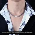 Titanium steel cuban link necklace with rectangle nameplate tag 50+5cm length for men - Silver (50cm)