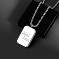 Men's silver rectangular good luck dog tag necklace with a square pearl chain - Lucky Letter Rectangular Tag Necklace (L036-A)