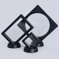 Three sizes of black PE film floating display boxes with round bases for jewelry storage - 7x7x2cm / Black (Without Base)