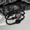 Men's black woven bracelet with carved guardian lion stone and mirror reflection - Black Lion Dance Style (S081-A)