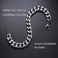 Bracciale da uomo a catena cubana pesante in acciaio inossidabile argento con chiusura - Bracciale Cubano in Stile Popolare Europeo (S071-B) / 21cm
