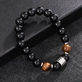 Tiger eye and obsidian beaded bracelet for men with silver metal spacer bead detail - Yellow Tiger Eye