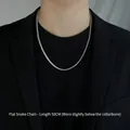 Men's 50cm silver titanium steel flat snake bone chain necklace on black suit - Flat Snake Chain / 50cm