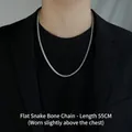 Minimalist 55cm silver flat snake bone chain necklace in titanium steel for unisex style - Flat Snake Chain / 55cm