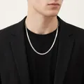 Silver flat snake bone chain necklace in 60cm length worn by model on black suit - Flat Snake Chain / 60CM