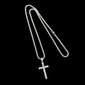 Detailed view of silver cross pendant with sparkling zircons and heavy link chain - Full Zirconia Cross (L245-A)