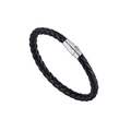 Geflochtenes schwarzes Lederarmband für Herren mit poliertem Silber-Magnetverschluss - Schwarz (S123-A)
